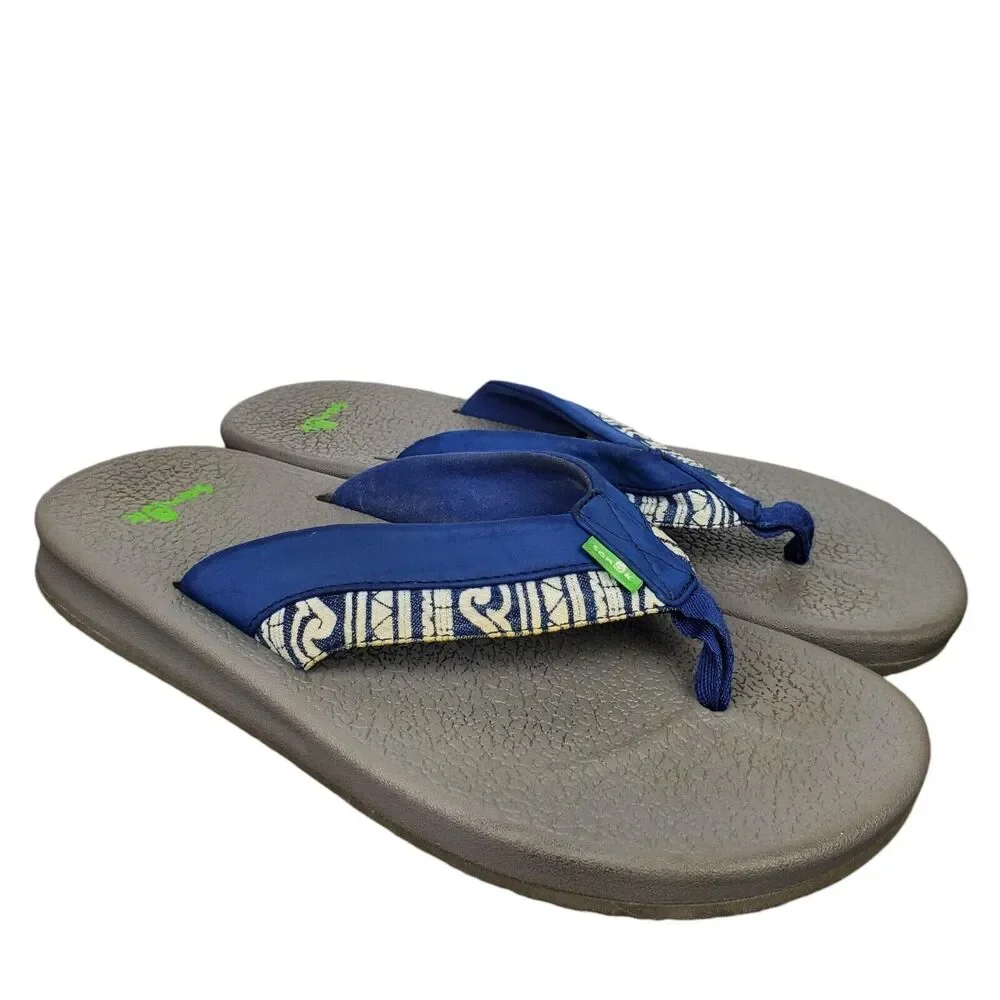 Sanuk Men's Brumeister Funk Indigo Wave Blue White Flip Flop Sandals Sz 8